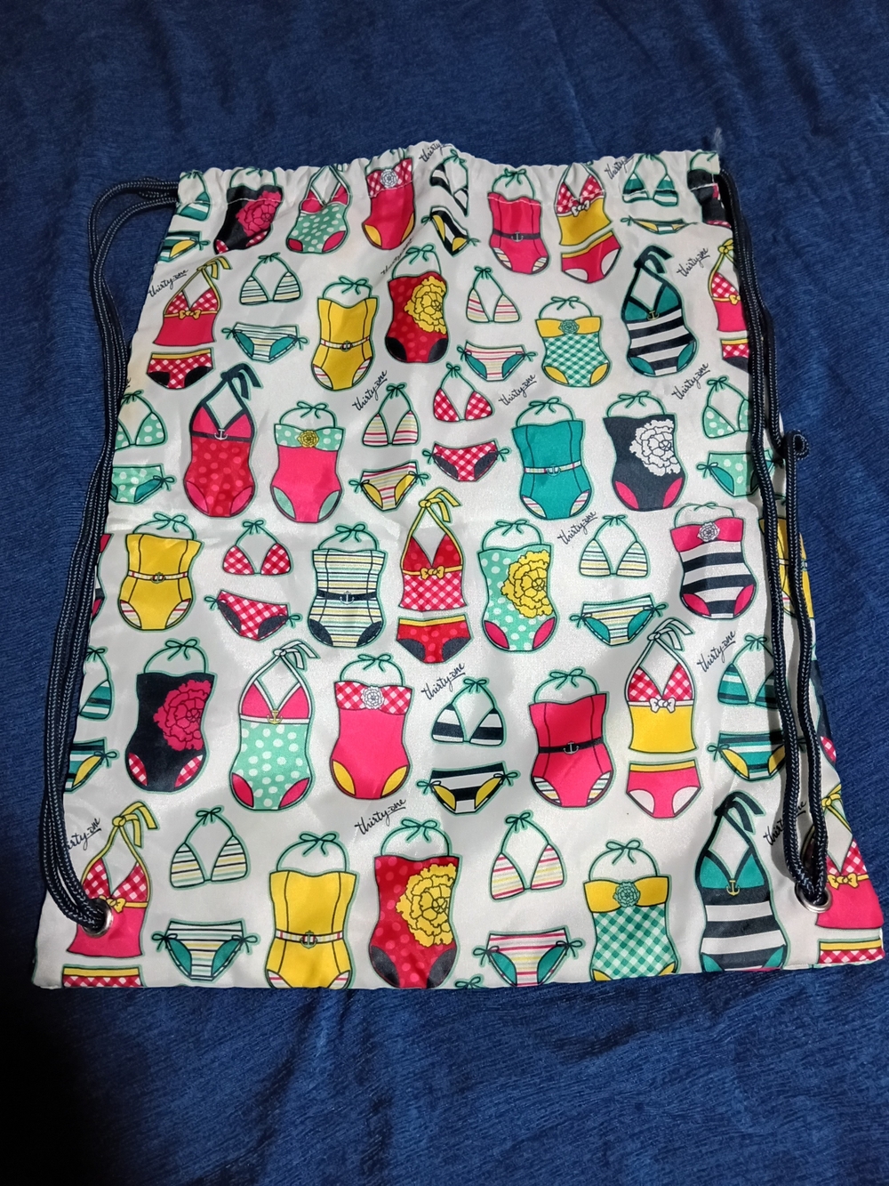Thirty-one Drawstring Swim Print Backpack in White, Pink, Yellow, Teal